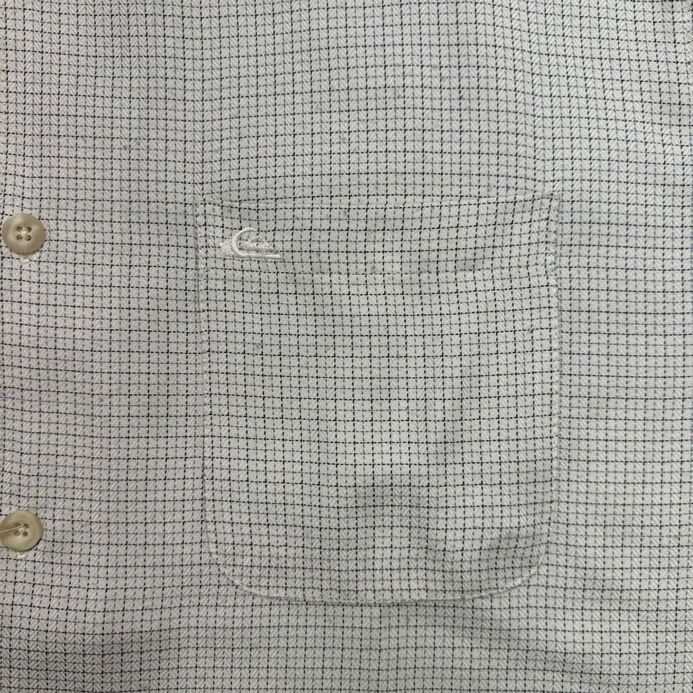 Quiksilver Mens L White Micro Check Short Sleeve Button Up Shirt Surf - Picture 6 of 7